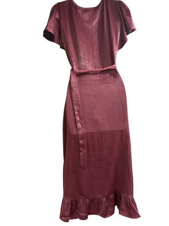 Audrey parks maroon satin wrap midi dress small women purple - Picture 5 of 12